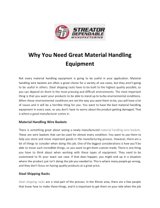 Why You Need Great Material Handling Equipment