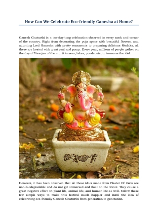 How Can We Celebrate Eco-friendly Ganesha at Home?