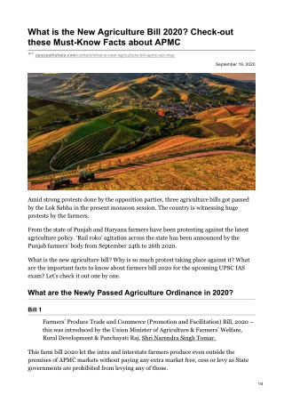 What is the New Agriculture Bill 2020 Check-out these Must-Know Facts