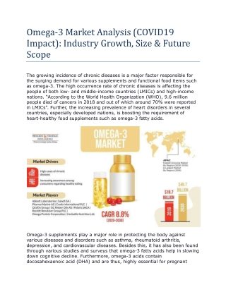 Omega-3 Market Research Report, Industry Trends and Demand Forecast till 2030
