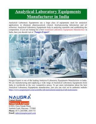 Analytical Laboratory Equipments Manufacturer in India