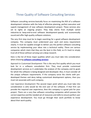 Three Quality of Software Consulting Services