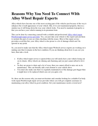 Reasons Why You Need To Connect WIth Alloy Wheel Repair Experts