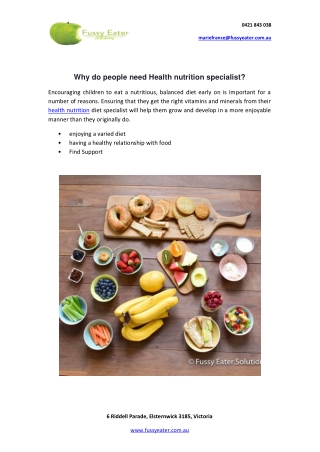 Why do people need Health nutrition specialist?