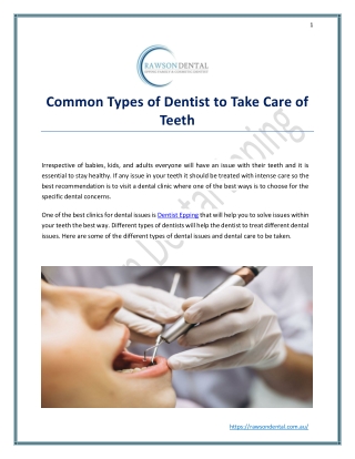 Common Types of Dentist to Take Care of Teeth