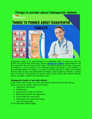 Things to ponder about Gabapentin tablets