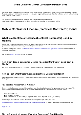 Mobile Contractor License (Electrical Contractor) Bond