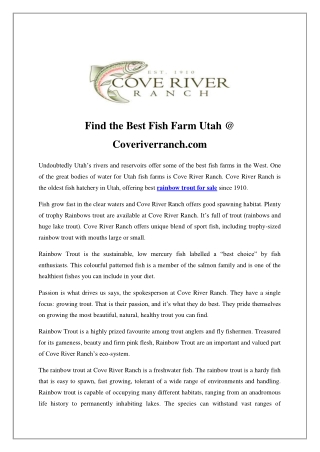 Find the Best Fish Farm Utah @ Coveriverranch.com