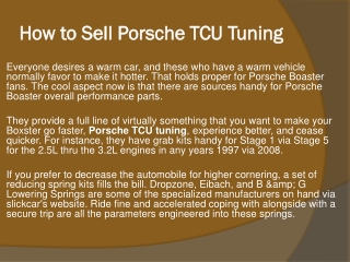 How to Sell Porsche TCU Tuning