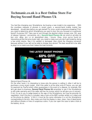 Techmanic.co.uk is a Best Online Store For Buying Second Hand Phones Uk