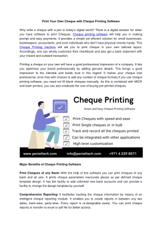 Online Cheque Printing Software in Dubai, UAE - Peniel Technology LLC