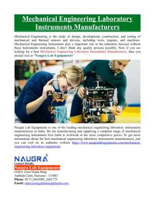 Mechanical Engineering Laboratory Instruments Manufacturers