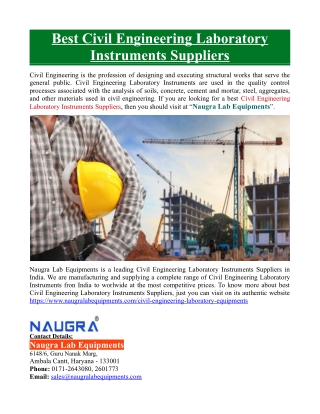 Best Civil Engineering Laboratory Instruments Suppliers