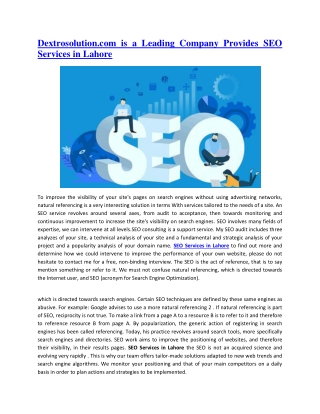 Dextrosolution.com is a Leading Company Provides SEO Services in Lahore
