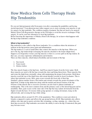 How Medica Stem Cells Therapy Heals Hip Tendonitis