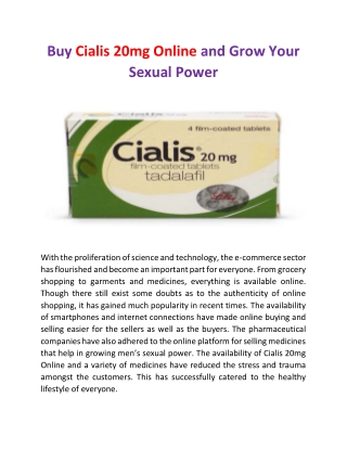 Buy Cialis 20mg Online and Grow Your Sexual Power
