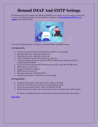 Hotmail IMAP and SMTP Server Settings
