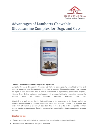 Advantages of Lamberts Chewable Glucosamine Complex- BestVetCare