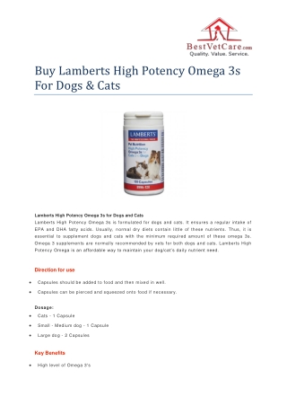 Buy Lamberts High Potency Omega 3s For Dogs and Cats