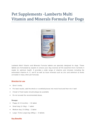 Pet Supplements -Lamberts Multi Vitamin and Minerals Formula For Dogs- BestVetCare