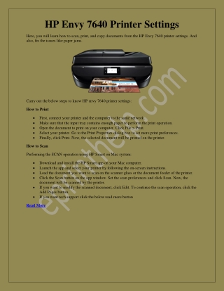 HP Envy Photo 7640 Installation Settings