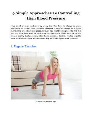 9 Simple Approaches To Controlling High Blood Pressure