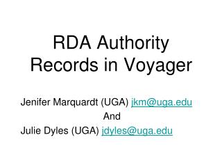 RDA Authority Records in Voyager