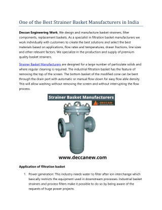 One of the Best Strainer Basket Manufacturers in India
