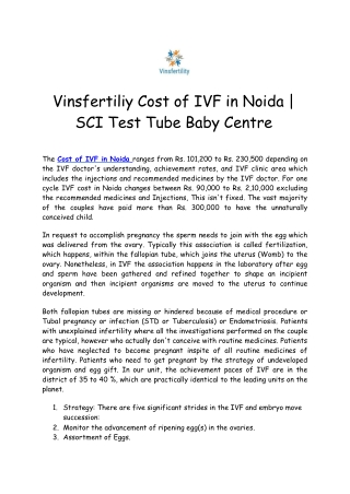 Vinsfertiliy Cost of IVF in Noida | SCI Test Tube Baby Centre