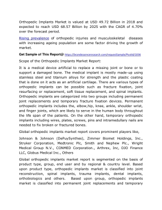 Orthopedic Implants Market Size, Share, Global Industry Analysis, Revenue, Trend And Top Growing Companies to 2025