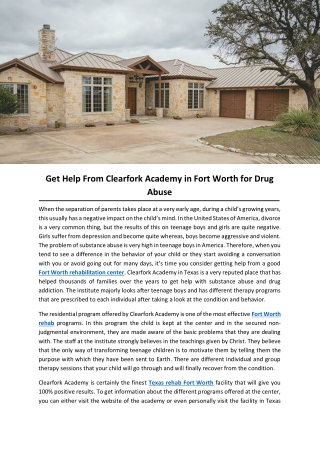 Get Help From Clearfork Academy in Fort Worth for Drug Abuse