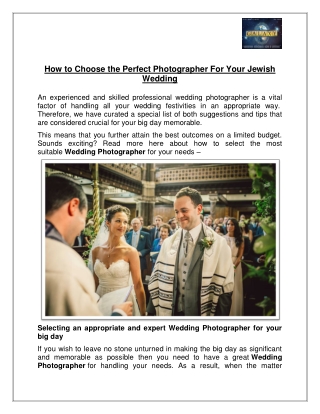 How to Choose the Perfect Photographer For Your Jewish Wedding