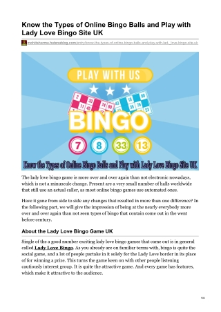 Know the Types of Online Bingo Balls and Play with Lady Love Bingo Site UK