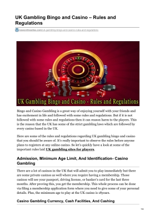 UK Gambling Bingo and Casino – Rules and Regulations