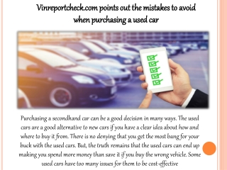 Vinreportcheck.com points out the mistakes to avoid when purchasing a used car