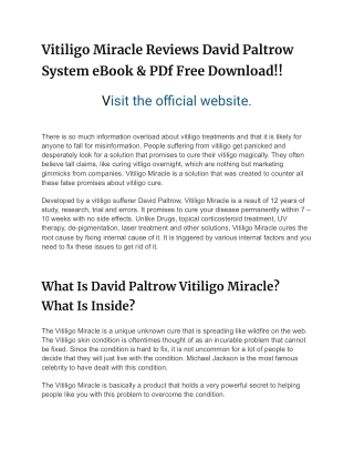 Vitiligo Miracle Reviews David Paltrow System eBook & PDf