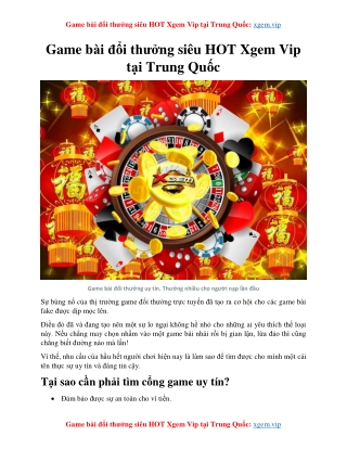 Game bài đổi thưởng siêu HOT Xgem Vip tại Trung Quốc