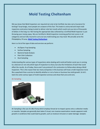 Mold Testing Cheltenham