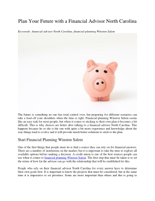 Plan Your Future with a Financial Advisor North Carolina