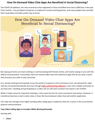 How On-Demand Video Chat Apps Are Beneficial In Social Distancing?