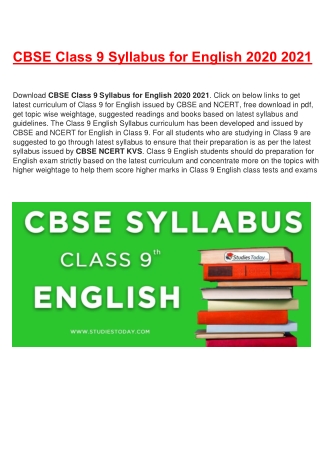 CBSE Syllabus for Class 9 English Revised for 2020-21| Download in PDF