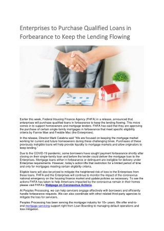 Enterprises to Purchase Qualified Loans in Forbearance to Keep the Lending Flowing