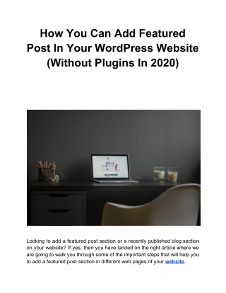 How You Can Add Featured Post In Your WordPress Website (Without Plugins In 2020)