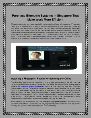 Purchase Biometric Systems in Singapore That Make Work More Efficient.