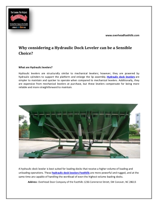 considering a Hydraulic Dock Leveler can be a Sensible Choice