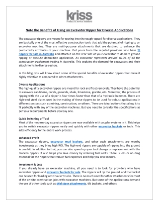 Note the Benefits of Using an Excavator Ripper for Diverse Applications