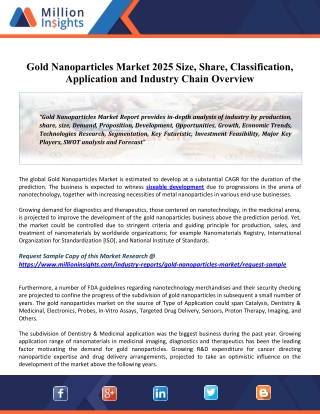 Gold Nanoparticles Market 2025 Size, Share, Classification, Application and Industry Chain Overview