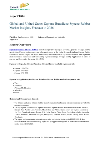 Styrene Butadiene Styrene Rubber Market Insights, Forecast to 2026