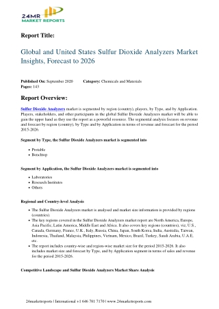 Sulfur Dioxide Analyzers Market Insights, Forecast to 2026