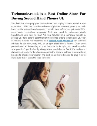 Techmanic.co.uk is a Best Online Store For Buying Second Hand Phones Uk